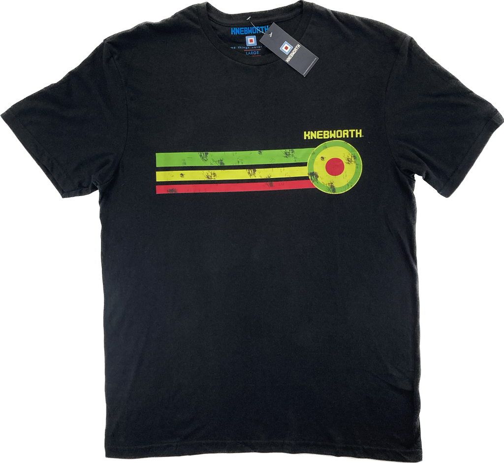 Knebworth Lightweight Tee- Black - Distressed Jamaican Stripe