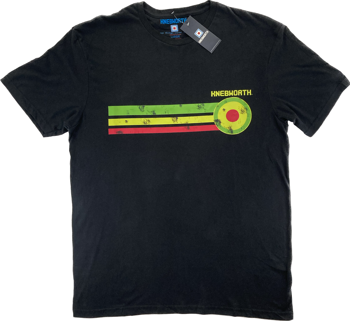 Knebworth Lightweight Tee- Black - Distressed Jamaican Stripe
