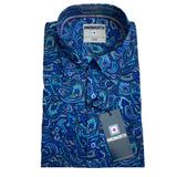 Long Sleeve Blue Paisley- Slim Fit