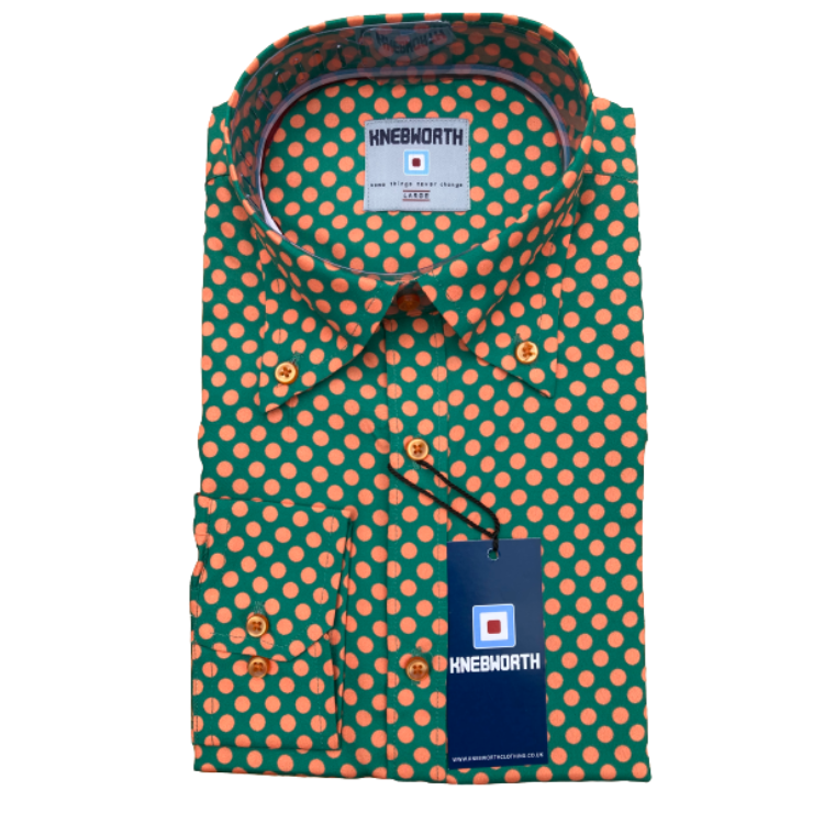 Long Sleeve Polka Dot Green Orange Slim Fit